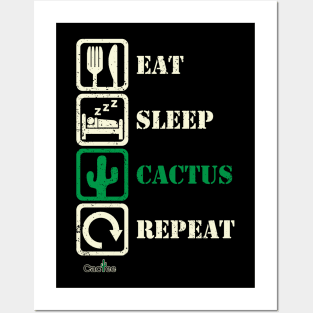 Eat Sleep Cactus Repeat - Dark Posters and Art